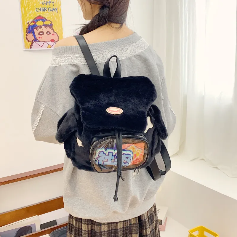 LUVISTRUE Plush Backpack Regular Women's White/Black-11