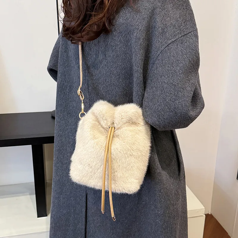 LUVISTRUE Fuzzy Fabric Shoulder Bag Crossbody Bag Women's Dark Khaki/Light Khaki/White/Pink-10