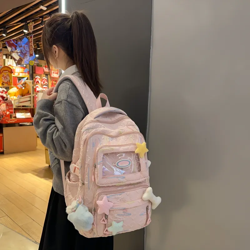 LUVISTRUE Nylon Backpacks Regular Women's White/Pink/Black-17