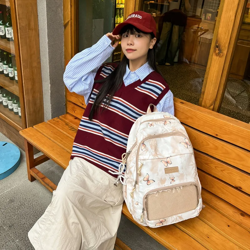 LUVISTRUE Corduroy PVC Blend Backpacks Regular Women's Gray/Green/Khaki/Pink/Yellow/Blue-19