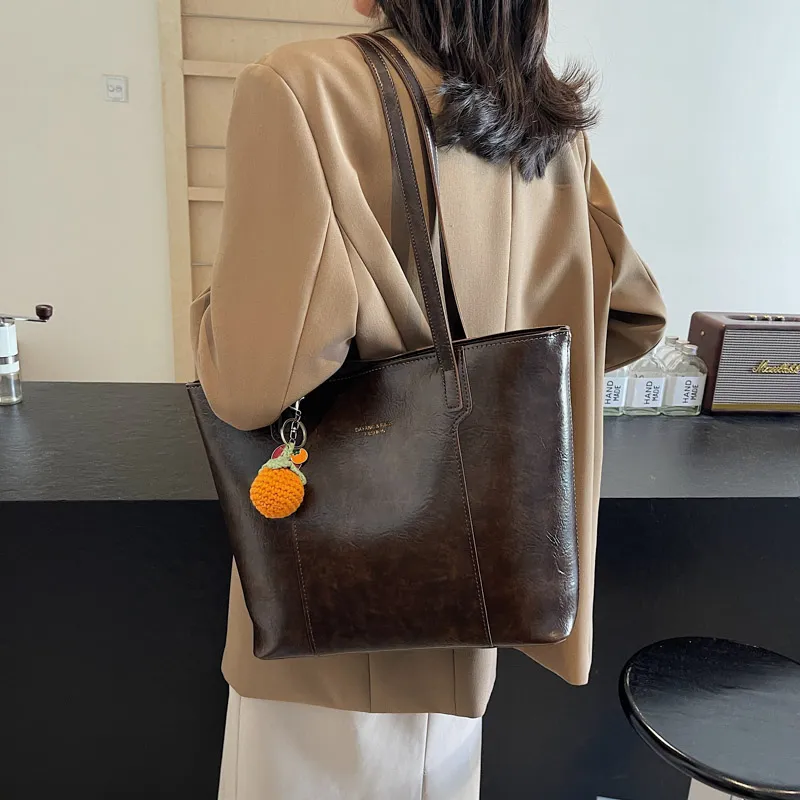 LUVISTRUE PU Tote Bag, Shopping Bag, Shoulder Bag Regular Women's Black/Coffee-4