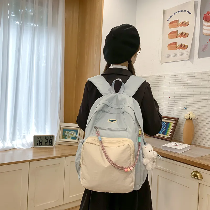 LUVISTRUE Nylon Fabric Backpack Regular Unisex White Blue/Yellow Black/Gray-3