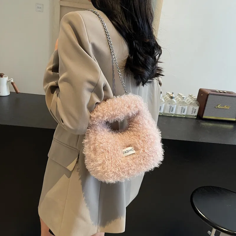 LUVISTRUE Plush One Shoulder Handbags Regular Women's Ecru/Gray/Pink/Khaki-17