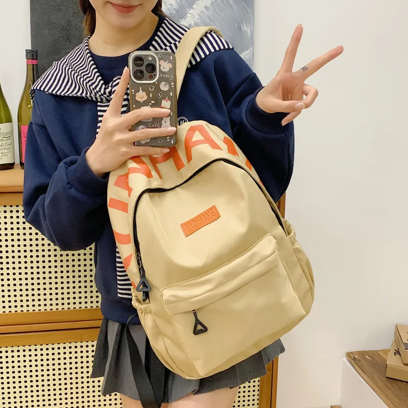 LUVISTRUE Nylon Fabric Backpack Unisex White/Black/Purple/Khaki/Pink-21