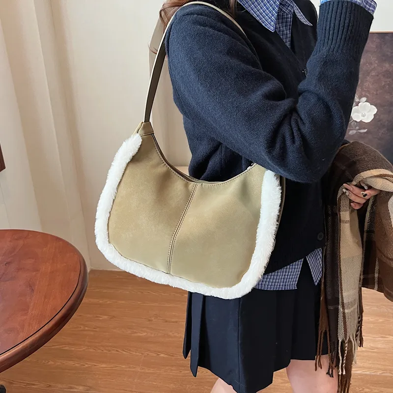 LUVISTRUE Faux Suede Shoulder Bag Handbag Crossbody Bag Medium Size Women's Brown/coffee/green-15
