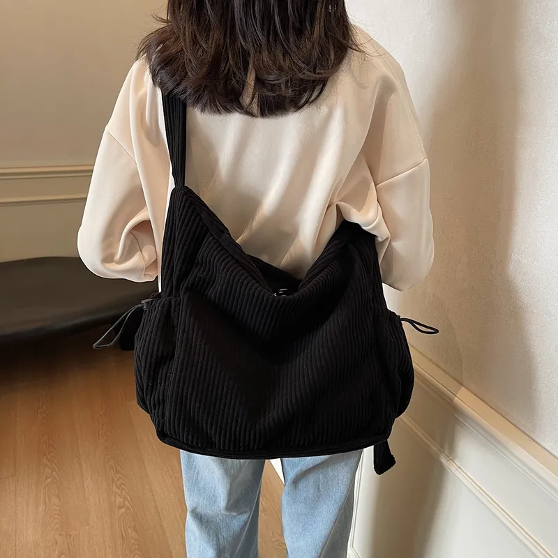 LUVISTRUE Strips Large Capacity Shoulder Bag Crossbody Bag Regular Women's Black/Green Brown/Ecru-19