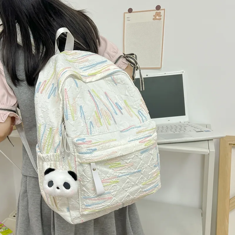 LUVISTRUE Composite Cloth Backpack Women's White/Black/Pink/Yellow-3