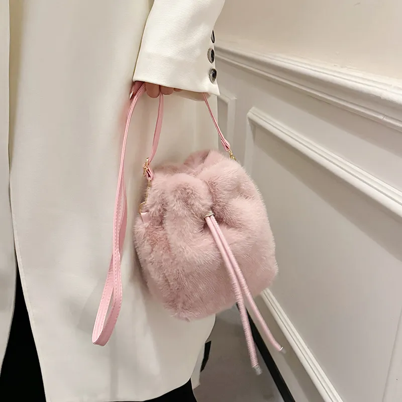 LUVISTRUE Fuzzy Fabric Shoulder Bag Crossbody Bag Women's Dark Khaki/Light Khaki/White/Pink-26