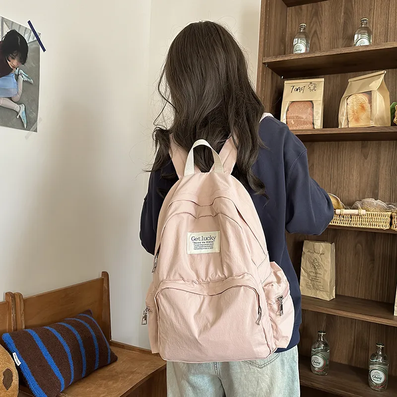 LUVISTRUE Nylon Backpack Unisex Ecru/Black/Pink/Blue-13