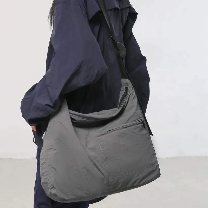 LUVISTRUE Nylon Cycling Hobo Bag, Messenger Bag, Shoulder Bag, Crossbody Bag Men's Black/Gray/Ecru-3