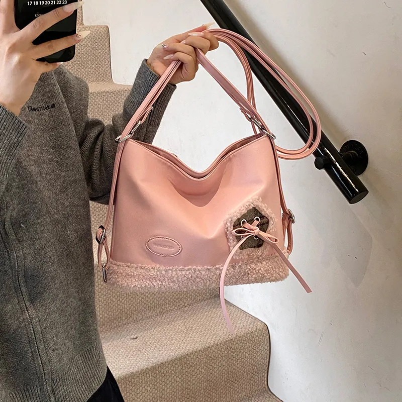 LUVISTRUE PU Student Tote Crossbody Bag Backpack Women's Brown/Pink/Black-9