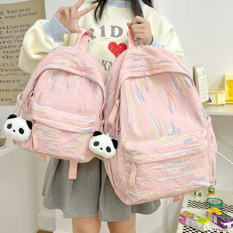 LUVISTRUE Composite Cloth Backpack Women's White/Black/Pink/Yellow-17