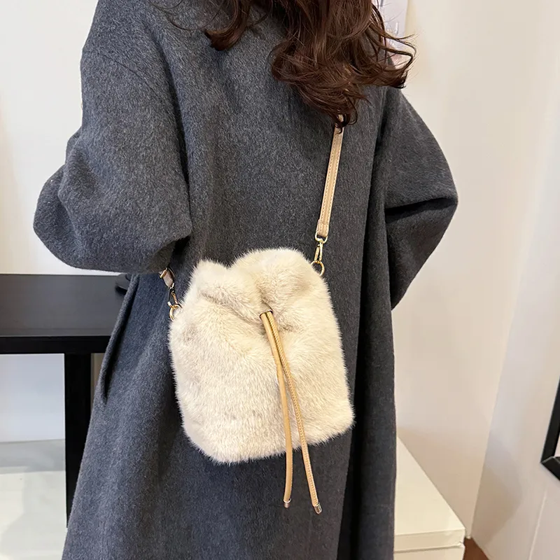 LUVISTRUE Fuzzy Fabric Shoulder Bag Crossbody Bag Women's Dark Khaki/Light Khaki/White/Pink-9