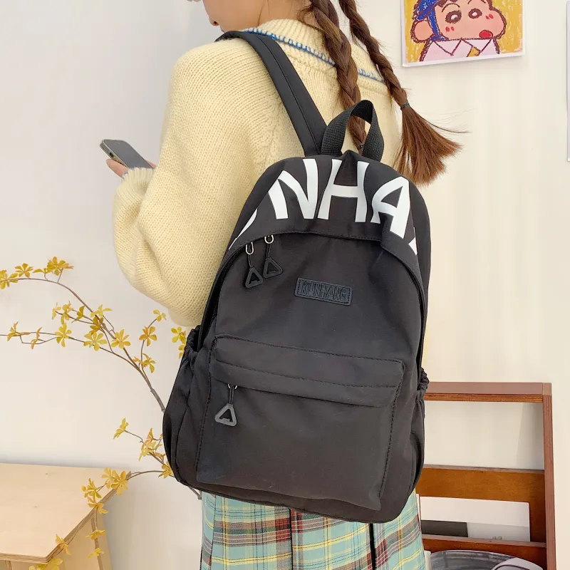 LUVISTRUE Nylon Fabric Backpack Unisex White/Black/Purple/Khaki/Pink-9