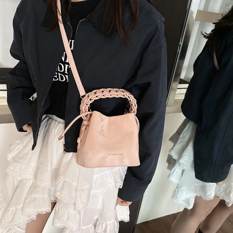 LUVISTRUE PU Bucket Bags Shoulder Bag Crossbody Bag Handbag Medium Size Women's White/Pink/Black/Coffee-7