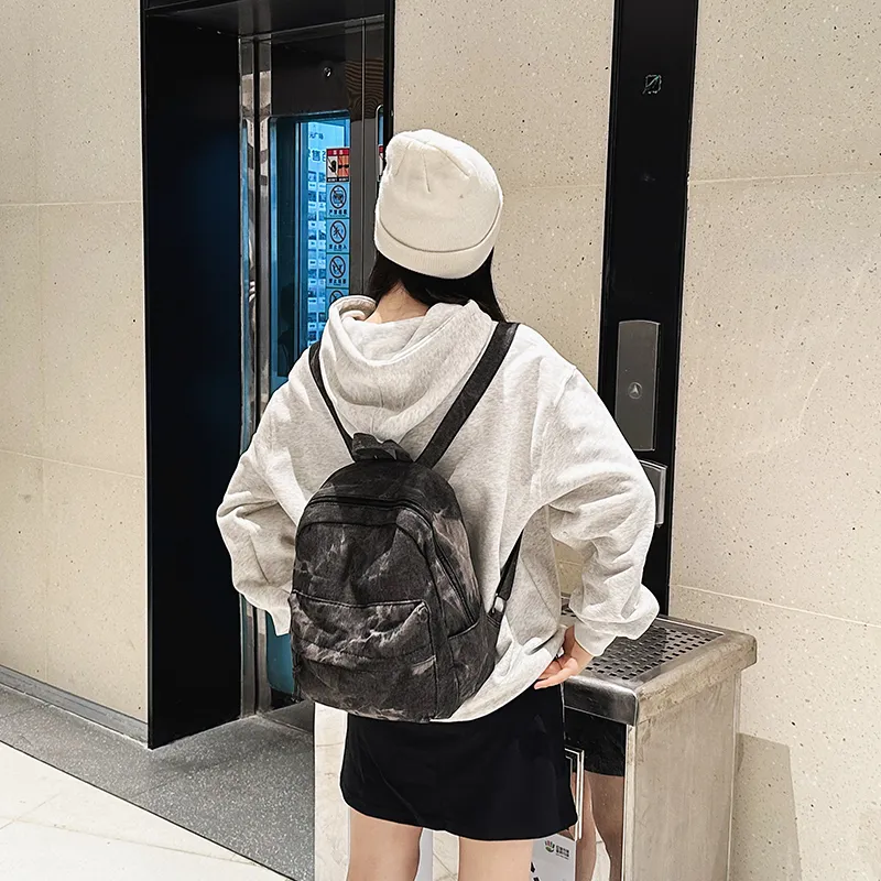LUVISTRUE Denim Small Backpack Medium Size Unisex Black/Light Blue/Dark Blue-13
