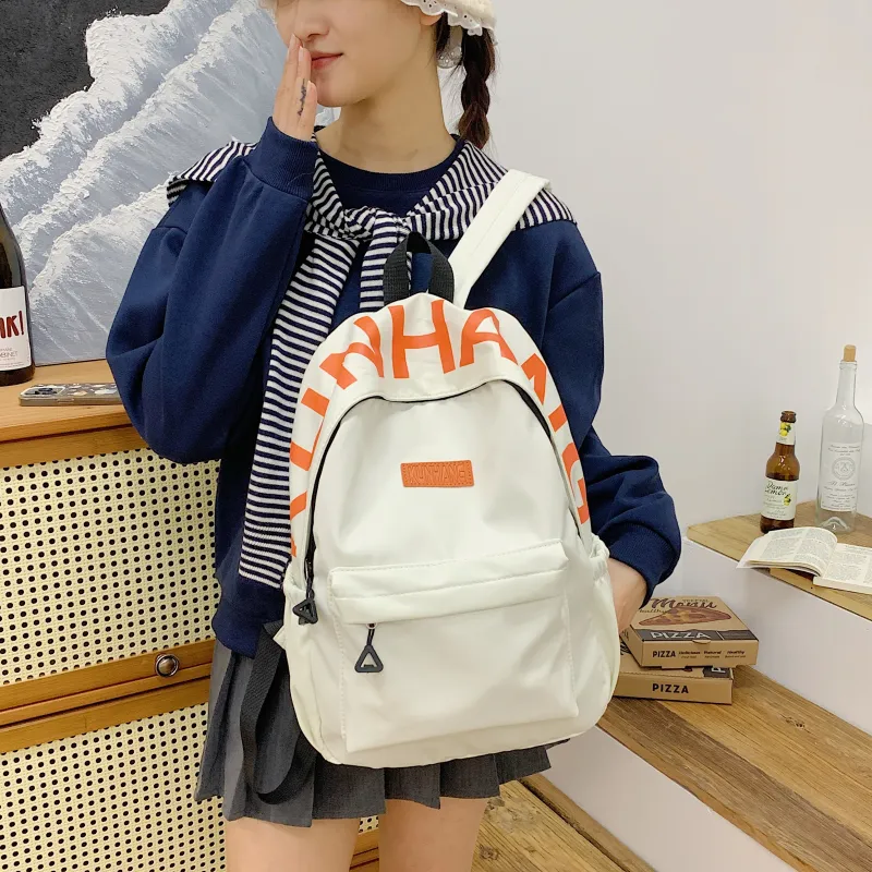 LUVISTRUE Nylon Fabric Backpack Unisex White/Black/Purple/Khaki/Pink-5