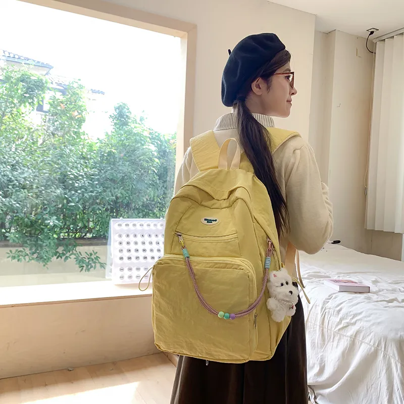 LUVISTRUE Nylon Fabric Backpack Regular Unisex White Blue/Yellow Black/Gray-17