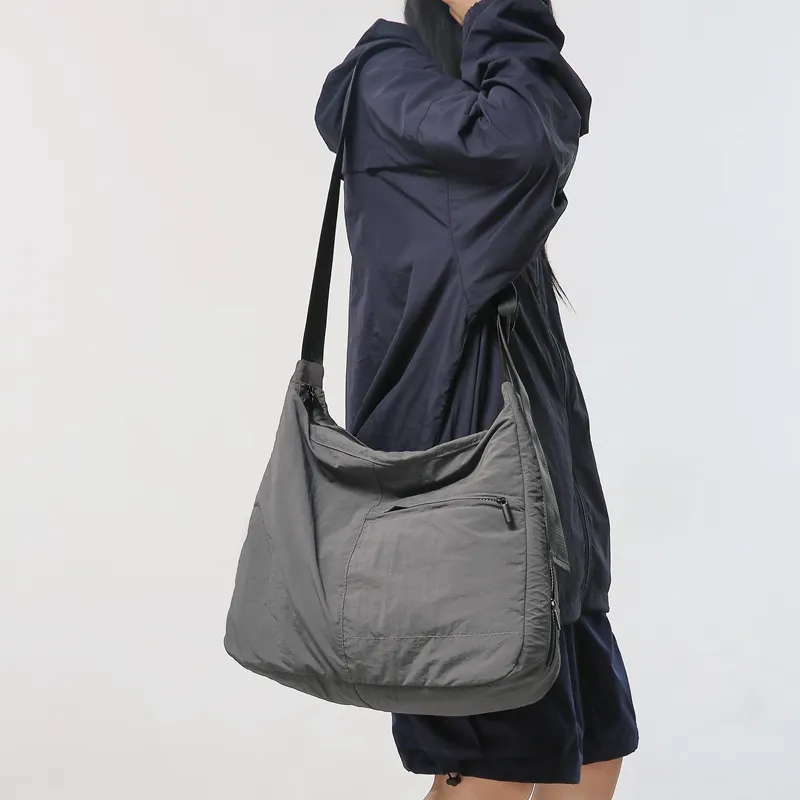 LUVISTRUE Nylon Cycling Hobo Bag, Messenger Bag, Shoulder Bag, Crossbody Bag Men's Black/Gray/Ecru-1