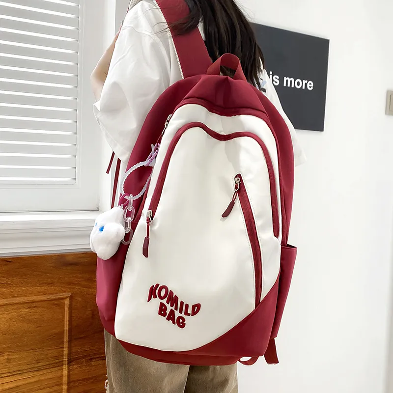 LUVISTRUE Nylon Backpack Travel Bag Unisex Light Gray/Black/Burgundy/Khaki/Dark Blue/Pink-12