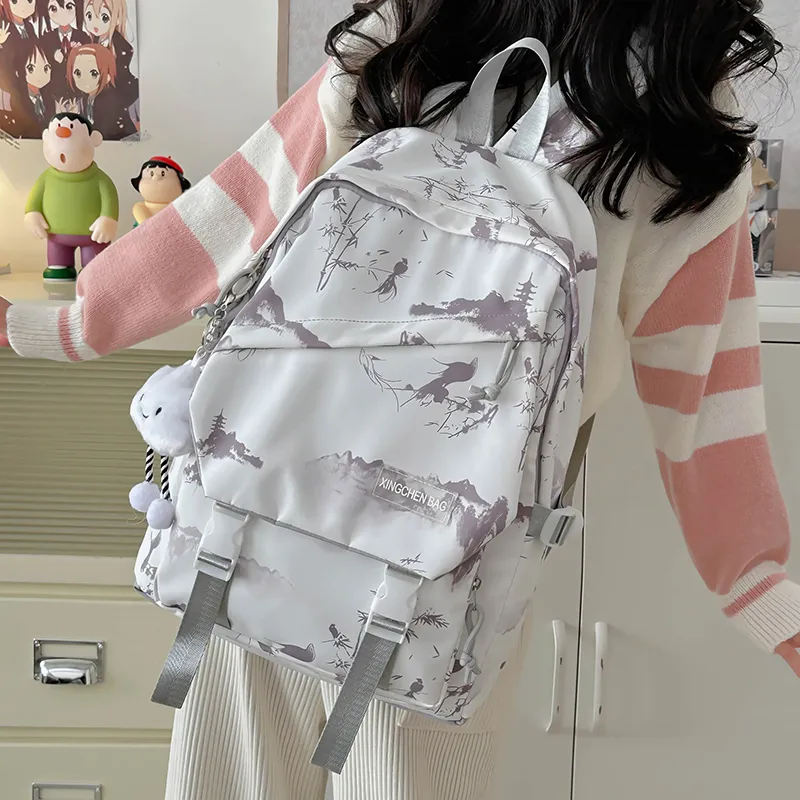LUVISTRUE Nylon Backpack Unisex Gray/Red Green Pink-5
