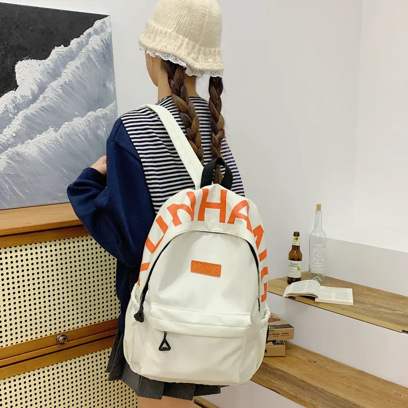 LUVISTRUE Nylon Fabric Backpack Unisex White/Black/Purple/Khaki/Pink-3