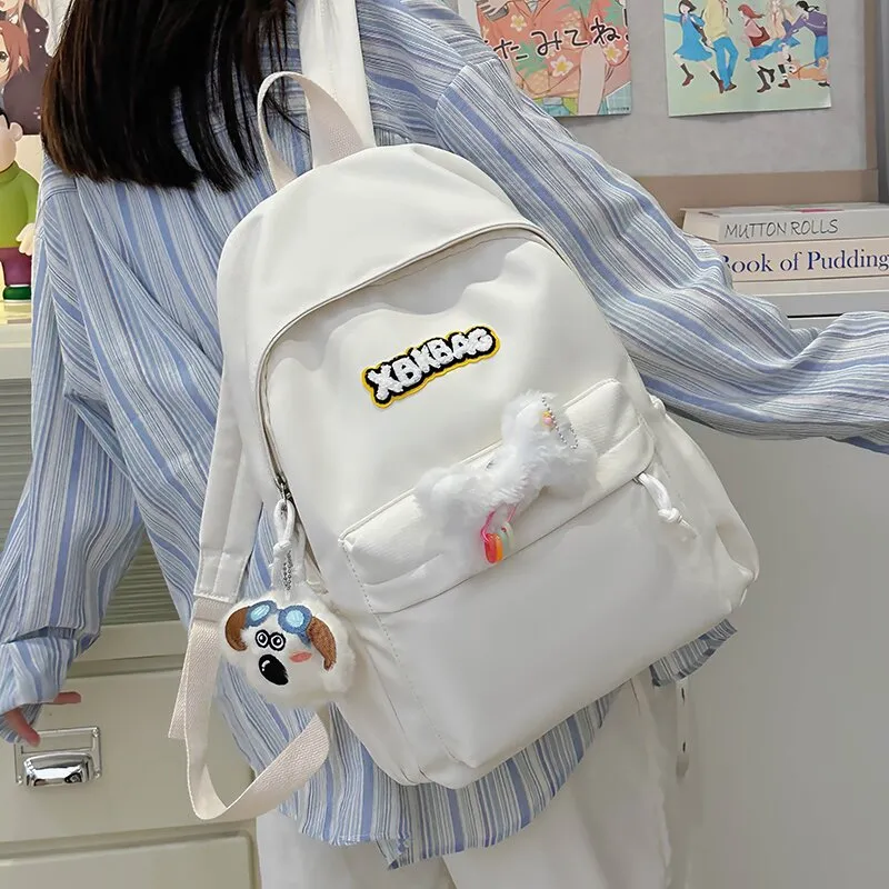 LUVISTRUE Nylon Backpack Large Size Unisex Ecru Black/Yellow/Light Green/Light Blue-2