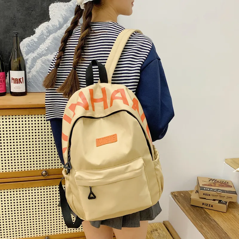 LUVISTRUE Nylon Fabric Backpack Unisex White/Black/Purple/Khaki/Pink-25
