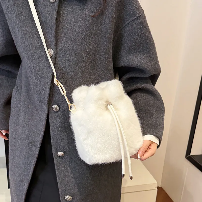 LUVISTRUE Fuzzy Fabric Shoulder Bag Crossbody Bag Women's Dark Khaki/Light Khaki/White/Pink-17