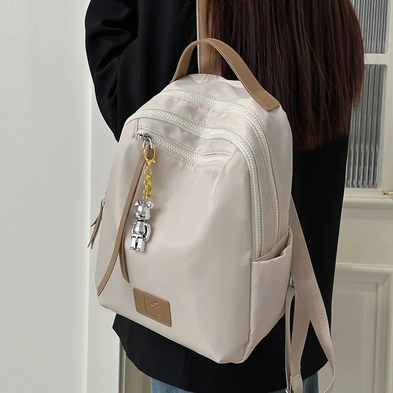 LUVISTRUE Nylon Backpacks Regular Unisex Ecru/Black Gray/Khaki-5