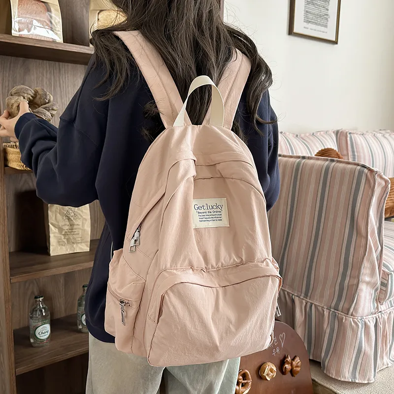 LUVISTRUE Nylon Backpack Unisex Ecru/Black/Pink/Blue-14