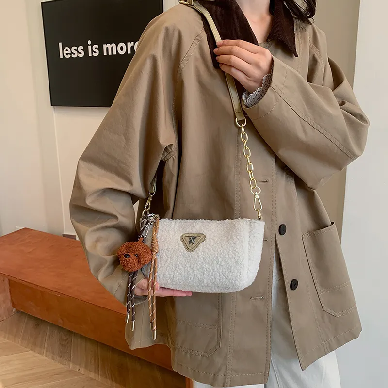 LUVISTRUE Faux Lambswool Shoulder Bags Cell Phone Pouch Crossbody Bags Women's White/Khaki/Brown-13