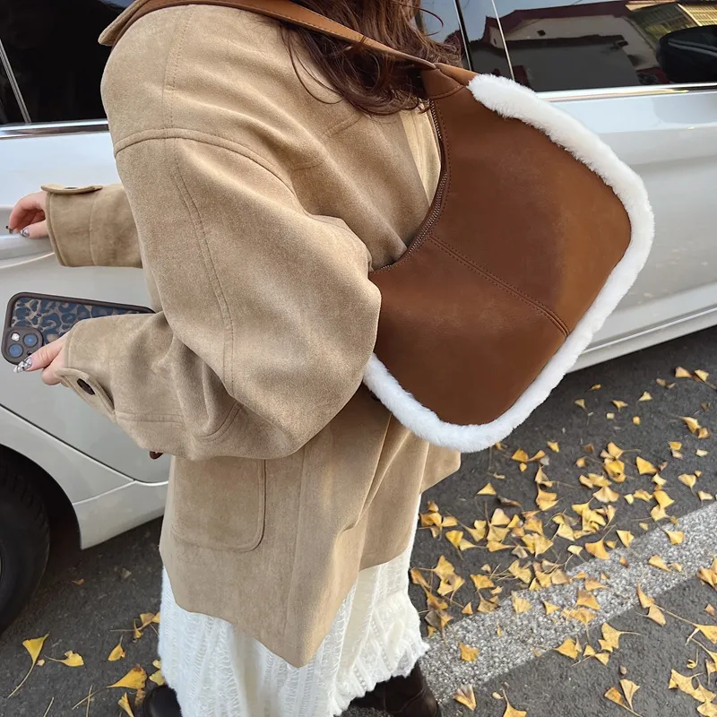 LUVISTRUE Faux Suede Shoulder Bag Handbag Crossbody Bag Medium Size Women's Brown/coffee/green-4