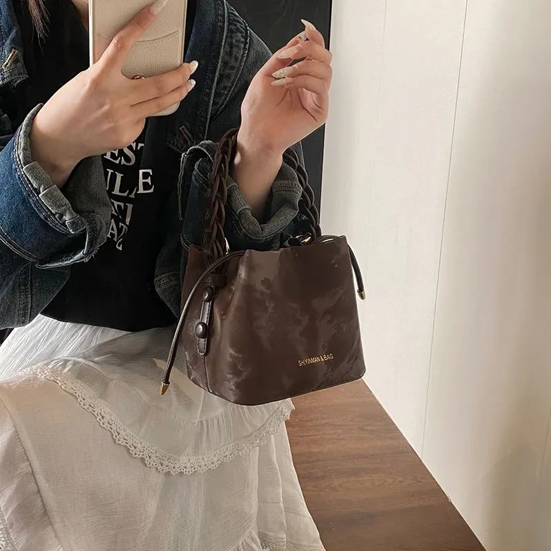 LUVISTRUE PU Bucket Bags Shoulder Bag Crossbody Bag Handbag Medium Size Women's White/Pink/Black/Coffee-20