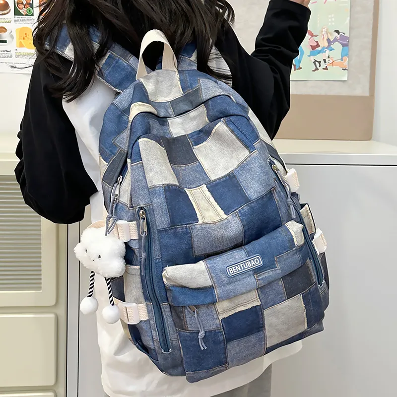 LUVISTRUE Denim Backpack Unisex Pink/Brown/Blue-13