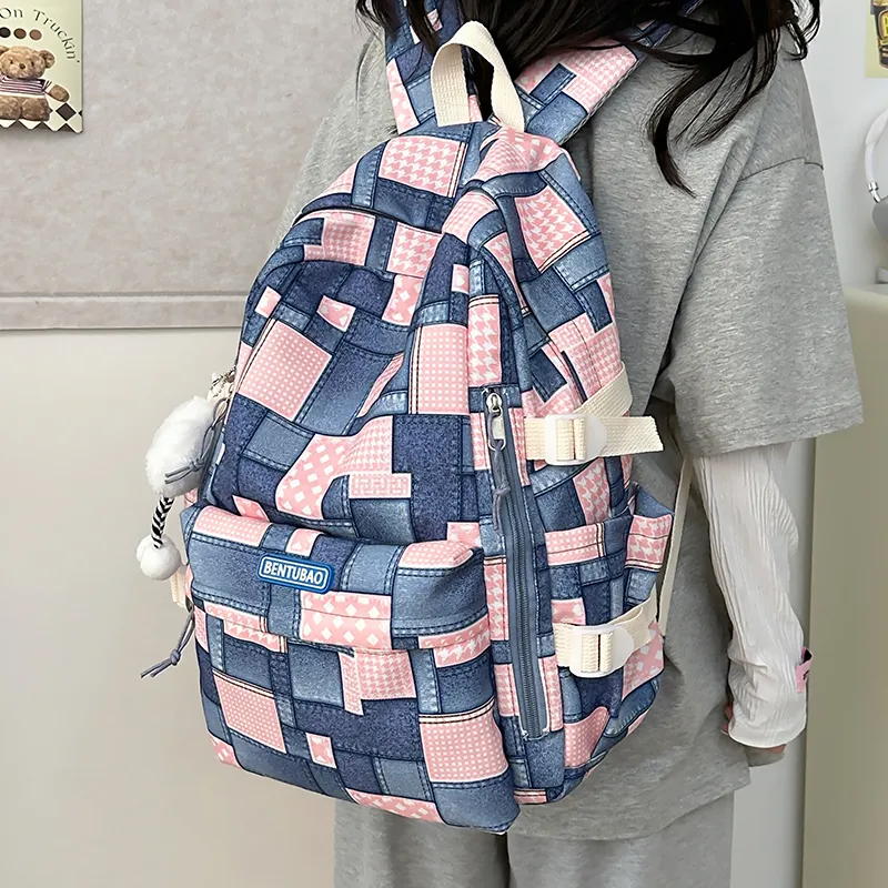 LUVISTRUE Denim Backpack Unisex Pink/Brown/Blue-1