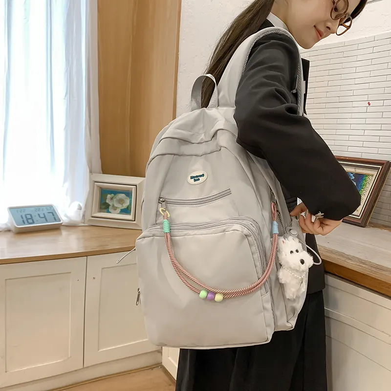 LUVISTRUE Nylon Fabric Backpack Regular Unisex White Blue/Yellow Black/Gray-31