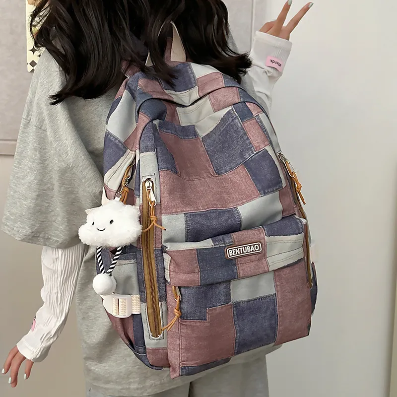LUVISTRUE Denim Backpack Unisex Pink/Brown/Blue-8