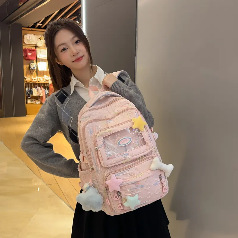 LUVISTRUE Nylon Backpacks Regular Women's White/Pink/Black-18
