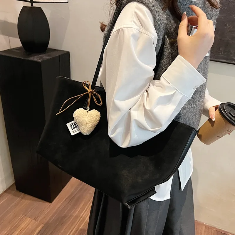 LUVISTRUE Faux Suede Shoulder Bag Tote Regular Women's Black/Coffee/Green/Yellow Brown-11