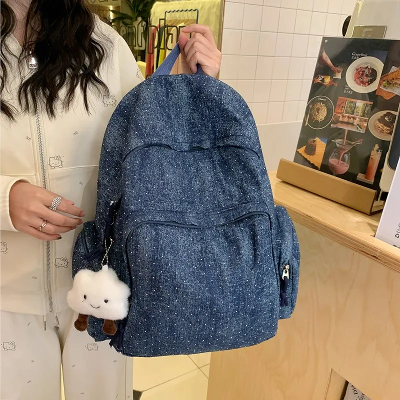 LUVISTRUE Denim Backpacks Regular Women's Blue/Dark Blue/Black-12