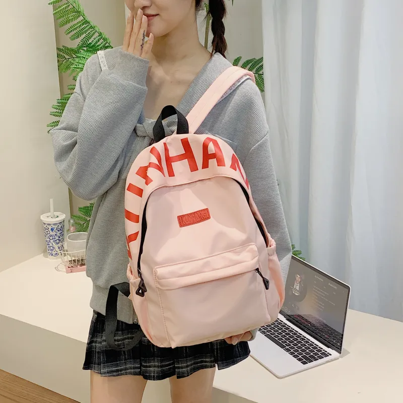LUVISTRUE Nylon Fabric Backpack Unisex White/Black/Purple/Khaki/Pink-30