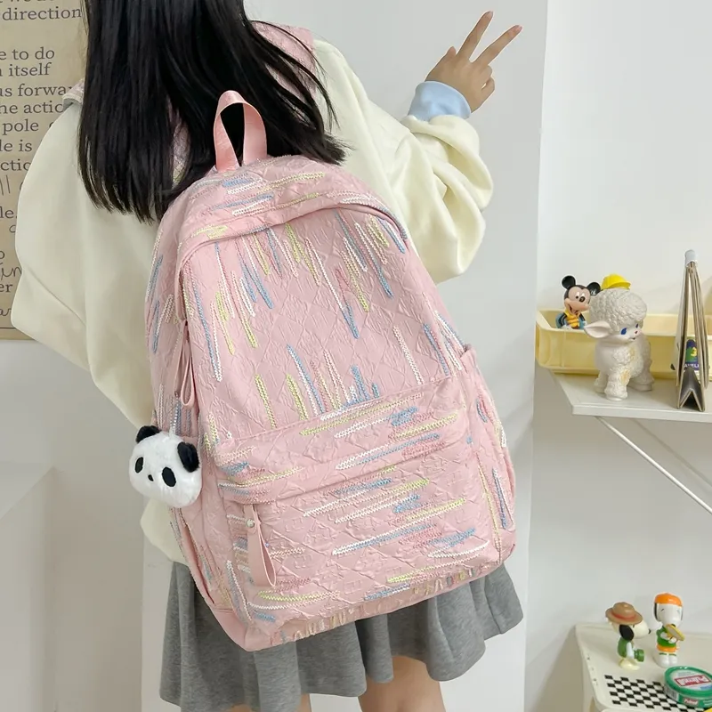 LUVISTRUE Composite Cloth Backpack Women's White/Black/Pink/Yellow-14