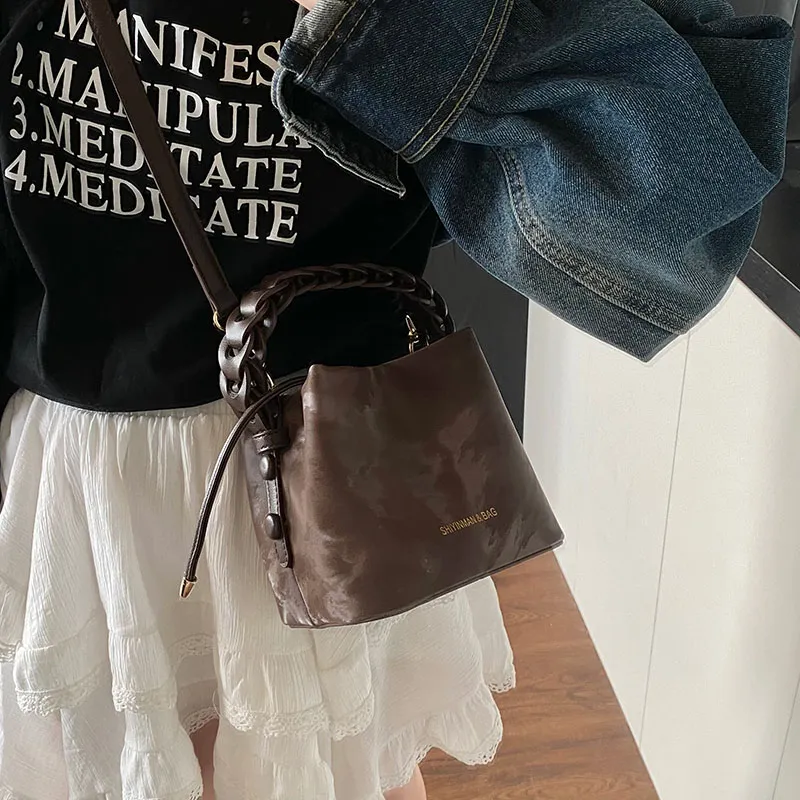LUVISTRUE PU Bucket Bags Shoulder Bag Crossbody Bag Handbag Medium Size Women's White/Pink/Black/Coffee-22