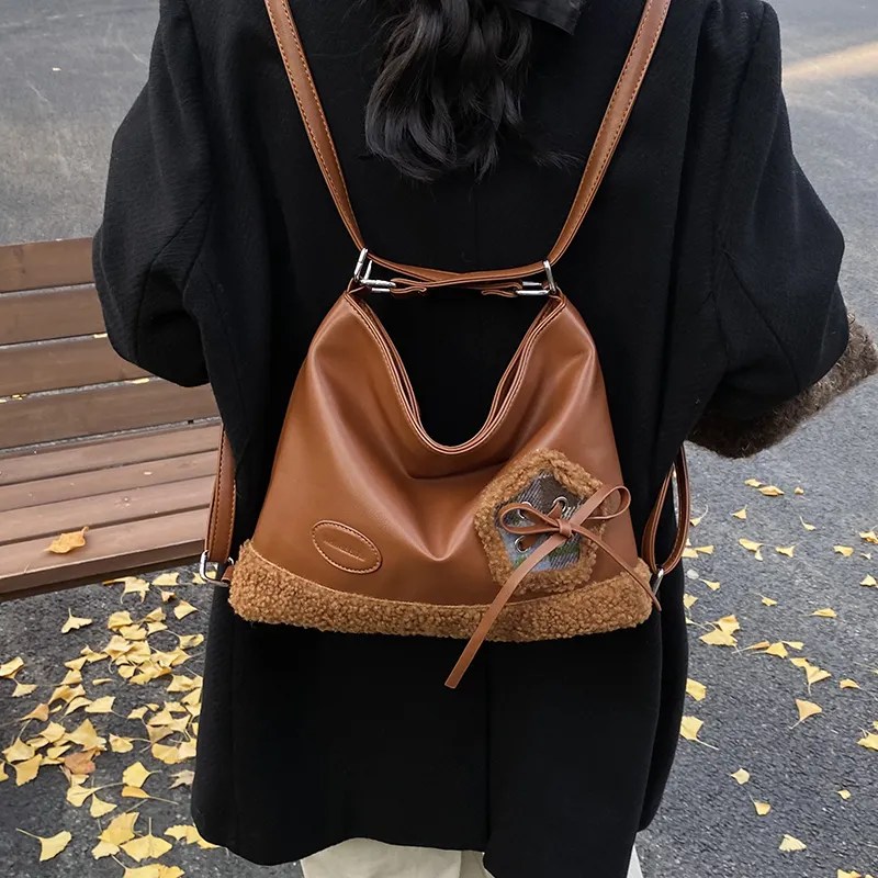 LUVISTRUE PU Student Tote Crossbody Bag Backpack Women's Brown/Pink/Black-5
