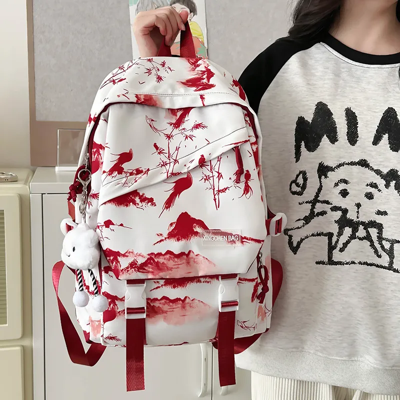 LUVISTRUE Nylon Backpack Unisex Gray/Red Green Pink-7