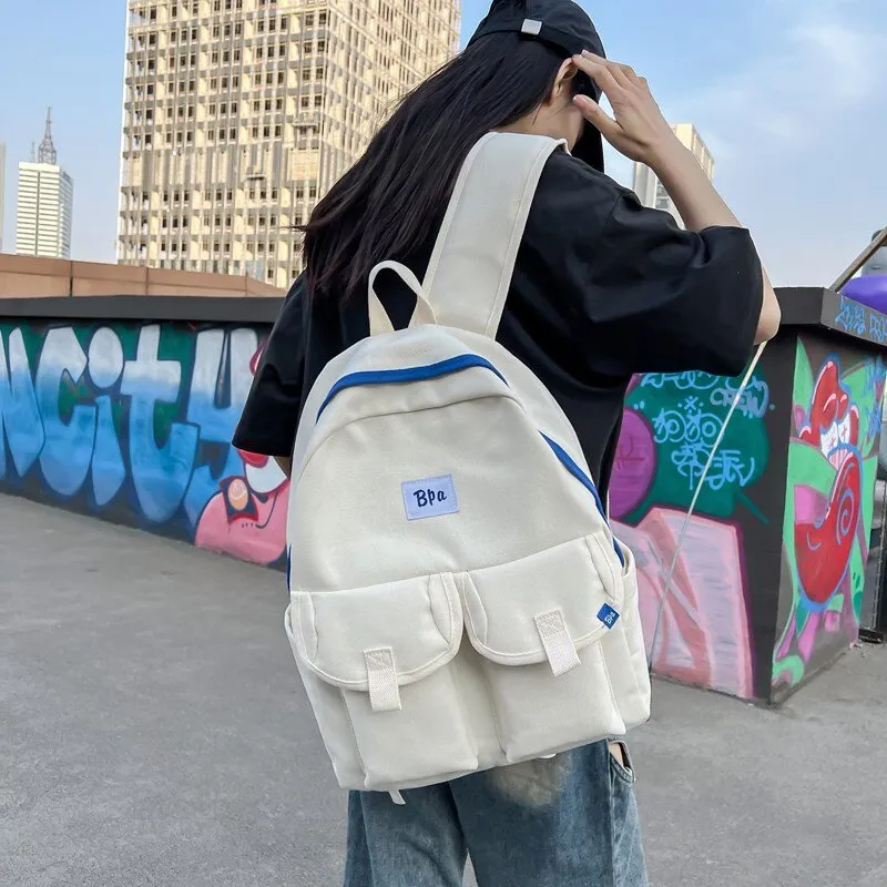 LUVISTRUE Canvas Canvas Bag Backpack Regular Unisex Black/White/Green/Brown-2