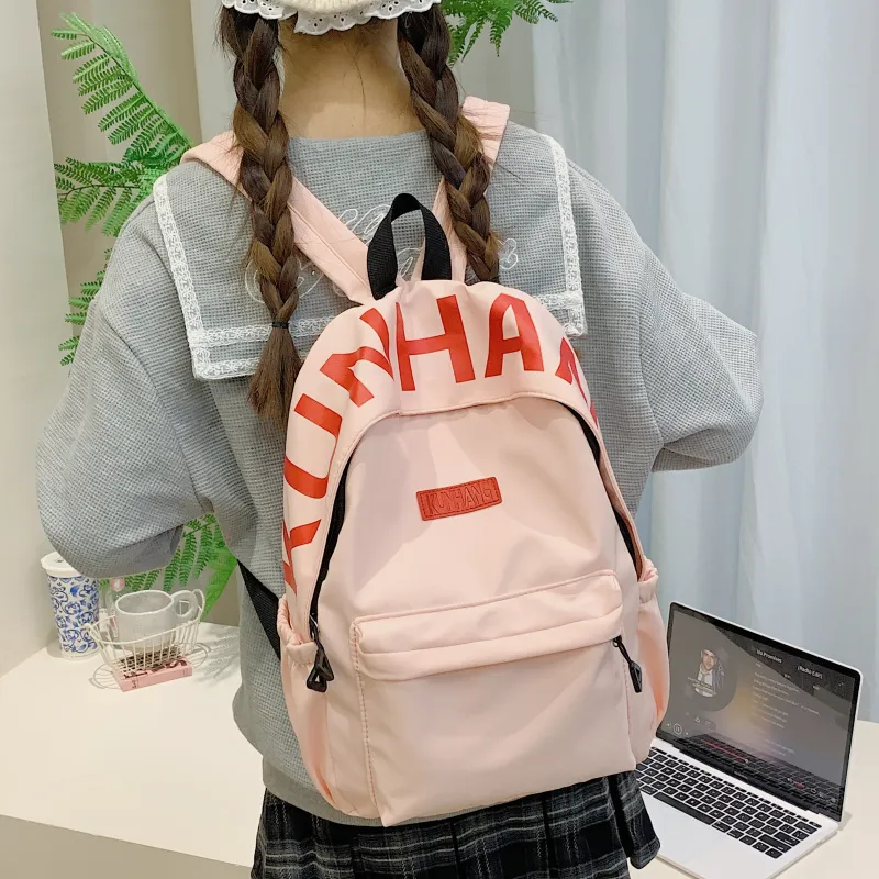 LUVISTRUE Nylon Fabric Backpack Unisex White/Black/Purple/Khaki/Pink-28