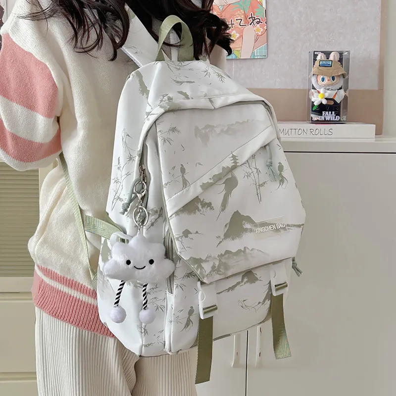 LUVISTRUE Nylon Backpack Unisex Gray/Red Green Pink-13