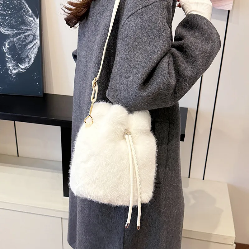 LUVISTRUE Fuzzy Fabric Shoulder Bag Crossbody Bag Women's Dark Khaki/Light Khaki/White/Pink-20